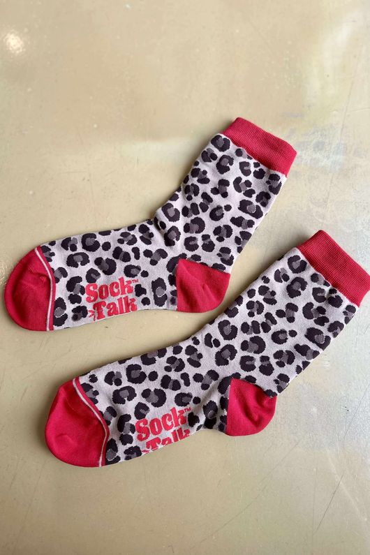Leopard Bamboo Sock Natural Red